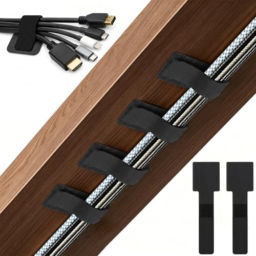 80 PCS Hook and Loop Cable Ties, Self Adhesive Cable Management Straps, Reusable Cord and Wire Organizer Clips for Under Desk, Computer, TV, Gaming Setup, Home Office and Kitchen, Black by Unknown