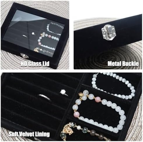 Small Velvet Jewelry Tray with Clear Lid, 2-in-1 Black - Image 3