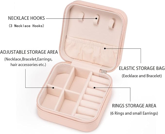 Mini Jewelry Travel Case,Small Jewelry Box,Traveling Jewelry Organizer,Portable Jewellery Storage Holder for Rings Earrings Necklace Bracelet Bangle for Girls Women(Pink - 1 pack)