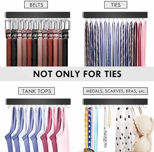 2-Pack Tie Rack Wall Mounted, Belt Hanger, Tie Organizer for Closet - Image 6