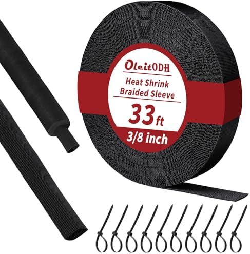 Oleitodh 33 ft 3/8 in 2:1 Heat Shrink Braided Sleeving, Black by Oleitodh