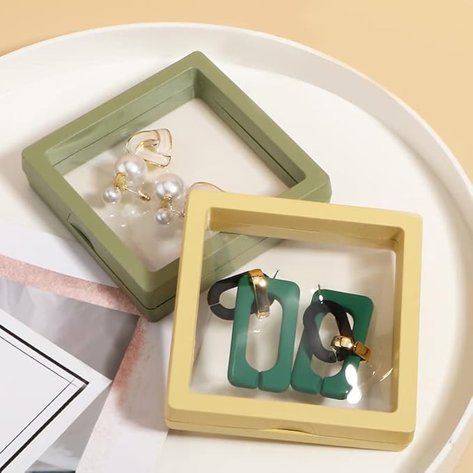 12PCS 3D Floating Frame Display Stand, Jewelry Box, Gift Box, Ornament Organizer, Small Travel Jewelry Box, PE Film Anti-Oxidation, Suspended Display Box Stackable (3.54*3.54，Type 2)