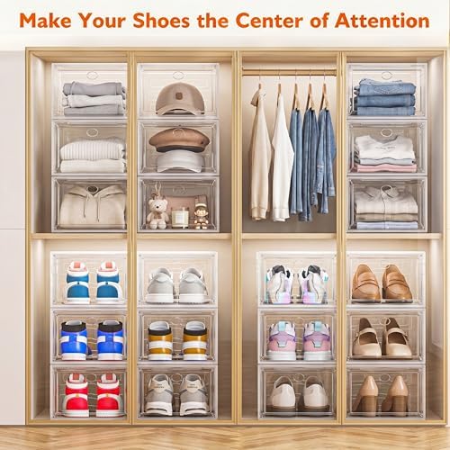 Sturdy Clear Shoe Organizer with Magnetic Door, Stackable Shoe Storage Box - Image 6