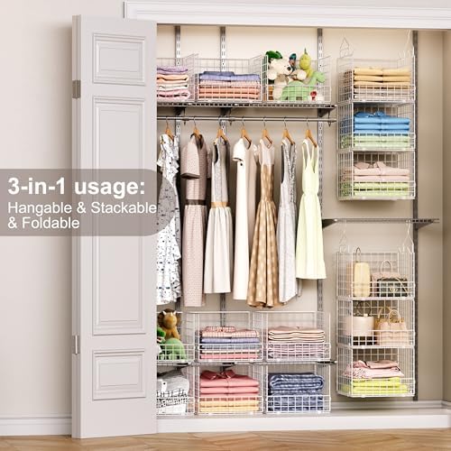 Sonyabecca 3-Tier Hanging Closet Organizer with 5 S Hooks, Closet Shelves for Clothes, Shoes, Handbags, Accessories, Hanging Basket, Closet Storage, Closet System, Closet Organizers and Storage - Image 4