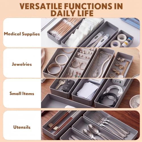 Teling 12 Pcs Grey Plastic Desk Drawer Organizer Pen Tray Shallow - Image 6