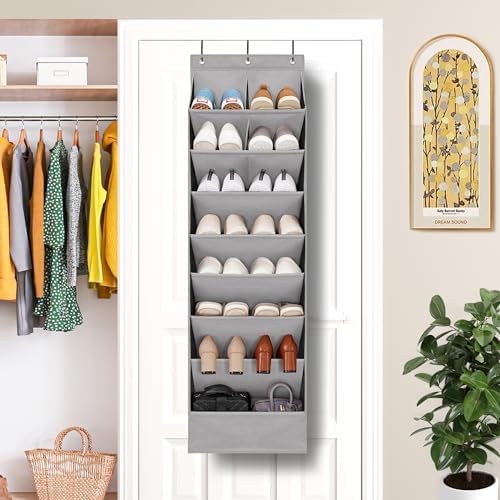 Over Door Organizer with 10 Extra Large Pockets, 23 Pairs Shoes Large Capacity Hanging Storage Organizer for Shoes, Diapers, Dark Grey, 8 Layers, 2-Pack - Image 6
