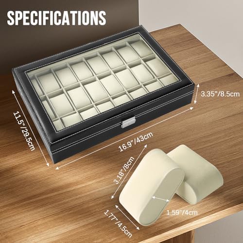 24 Slots Watch Box, Watch Display Organizer for Men Women - Image 2