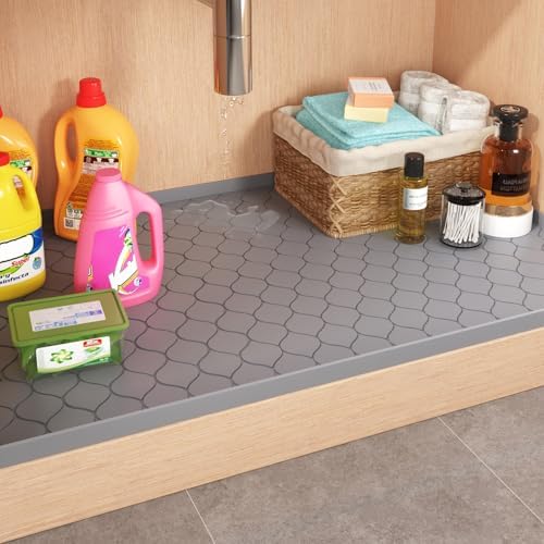 Winisok Waterproof Under Sink Mat 22" x 19", Silicone Mat, Light Gray - Image 2