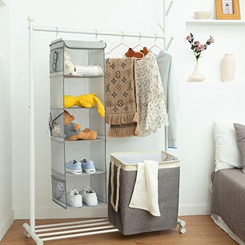 BrilliantJo 5 Shelves Hanging Closet Organizer, 2 Pack Hanging Storage with 6 Side Pockets for Clothes Bags, 43"x12"x12"(Light Gray) - Image 3
