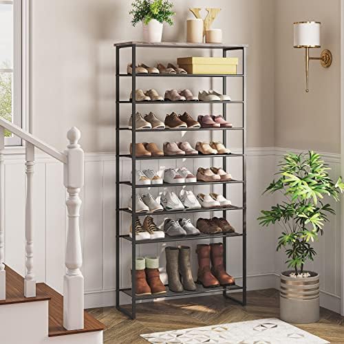 HOOBRO 10-Tier Shoe Rack for Entryway, 29.5" L Shoe Storage Organizer, Large Capacity Shoe Shelf for Closet, Front Door Entrance, Hallway, Holds 36-40 Pairs of Shoes, Greige and Black BG107XJ01 - Image 2