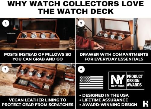 Holme & Hadfield 4 Slot Luxury Watch Display Case with Hinged Cover, Drawer - Image 2