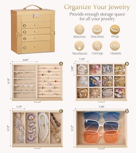 Homde Large Jewelry Box for Women: 5-Layer Organizer with Lock for Dresser - Image 3