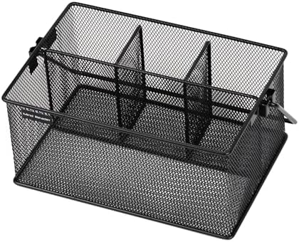 Mind Reader Multi-purpose Storage Caddy with Handle, Desktop Organizer, Cutlery Holder, 4 Compartments, Metal Mesh, Black - Image 6