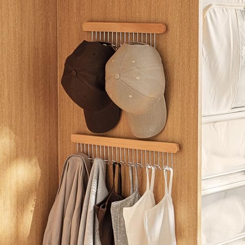 Pull Out Belt Rack for Closet, Sliding Hooks Hanger Rack for Bras Ties Tank Top Scarf Jewelry, Space Saving Organizr for Wardrobe Cabinet, Left & Right Side 8 Hooks Rail, 2 Pcs by MORNITE