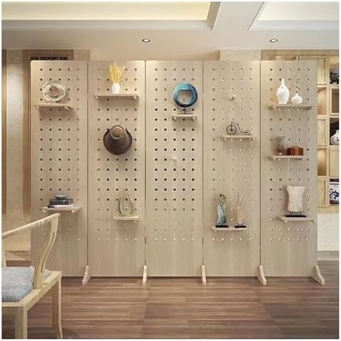 Folding Pegboard Partition Screen,Room Divider Wall with Base,2/3/4/5 Panel Pegboard Room Divider Panel,for Bedroom Bazaar Jewelry Store(Style 2,180x40cm-5 Panel) by ZFUCMAYL