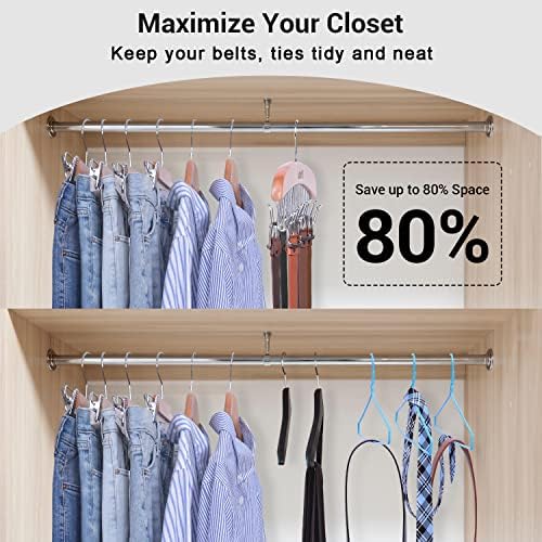 Ohuhu Belt Hanger 2-Pack 12 Hooks Wooden 360° Rotating Closet Organizer - Image 4