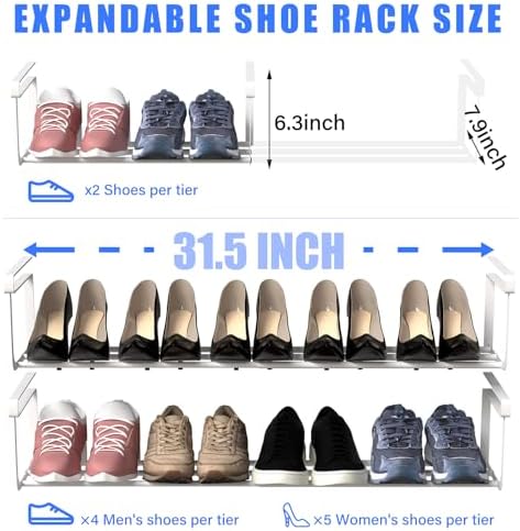 CroBlissful 2 Pcs Expandable Shoe Rack Shelf Organizer for Closet, White - Image 2
