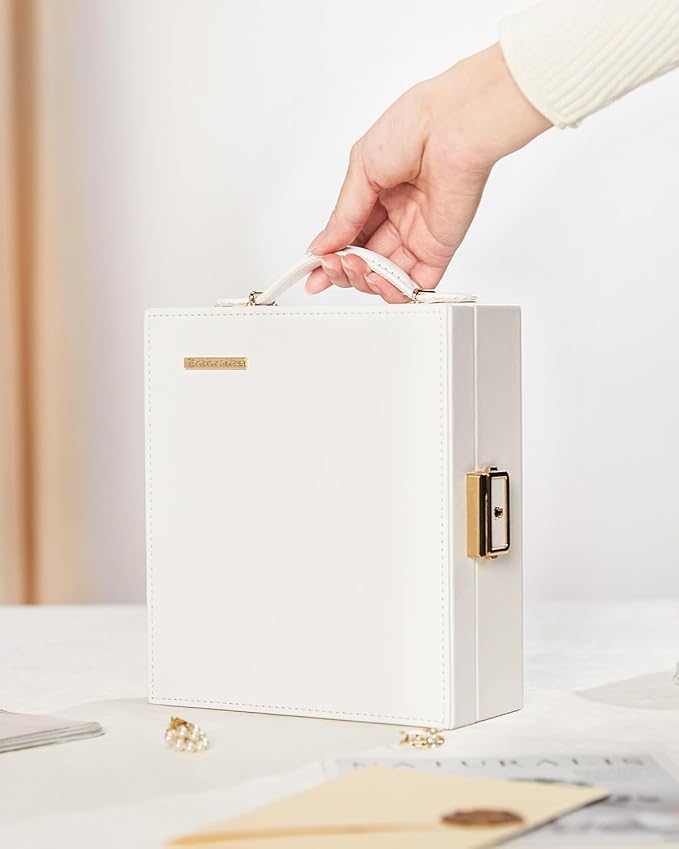Enthralite Large Travel Jewelry Case: Portable Jewelry Box with Mirror - PU Leather Small Jewelry Organizer for Rings Earrings Necklaces Bracelets - Birthday Gift for Her