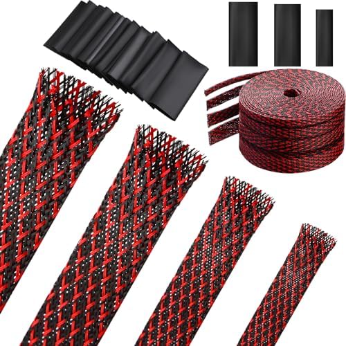 Tatuo 65.6 ft Braided Cable Sleeve Expandable Wire Sheathing(Red, Black) by Tatuo