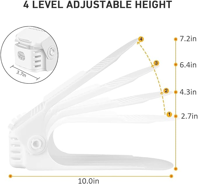 NVGSN Shoe Slots Organizer 12 Pack - Shoe Stackers for a Pair of Shoes, shoe Storage Shoes Space Savers 50%, 4 Levels Adjustable Thickening Double Layer shoes Holders shoe Organizer for Closet, White