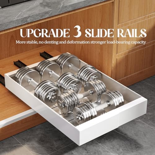 Seinloes 4 Pack Expandable Pull Out Cabinet Organizer 21" Deep With Raising Pad for Framed Cabinets,Upgrade 3 Slide Rails Slide Out Drawers,No Drill Roll Out Shelves,Adjustable Width 9"-14" White - Image 4