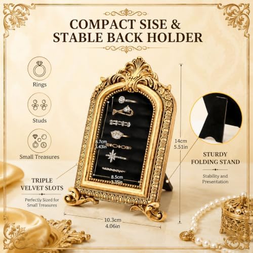 Liliaafar Vintage Ring Holder Frame Gold Black Mat Ring Wedding Display - Image 3