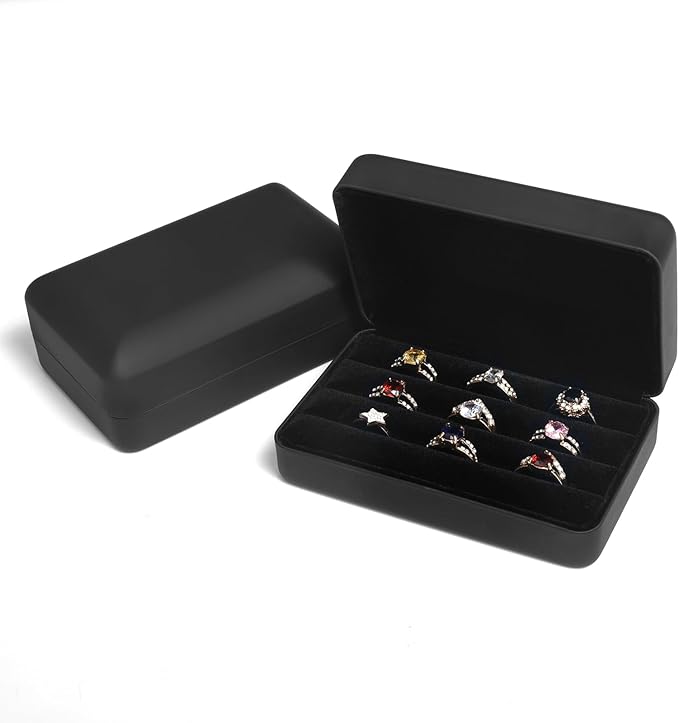Small Ring Organizer Box. Travel Jewelry Storage Case. Ring Box for Multiple Rings. Portable Ring Display Holder for Women (Black S)