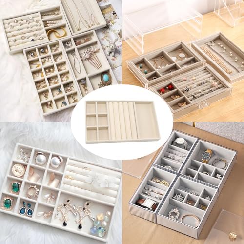 Velvet Jewelry Organizer Tray, Beige 3-in-1 - Image 5