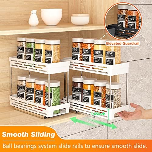 Pull Out Spice Rack Organizer for Cabinet, 2 Pack Slide Out Spice Racks Organizer, Spice Cabinet Organizers, Cabinet Size Need:12'' Highx11'' Deepx5'' Wide,Hold 10 Spice Jar Each Tier-2Tier, White - Image 5