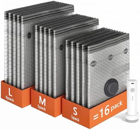 16 Pack Travel Vacuum Bags with Pump by Pakimishownow
