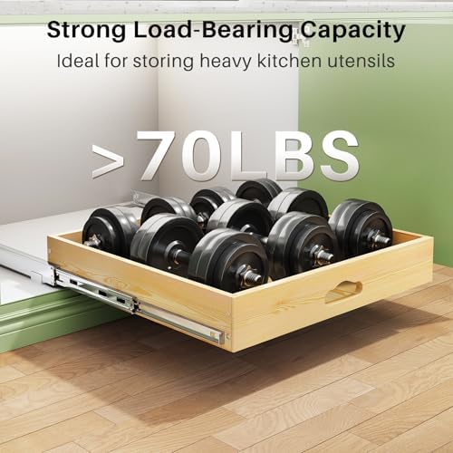 Pull Out Cabinet Organizer, Soft Close Wooden Slide Out Drawers for Pots and Pans, Full-extension Roll Out Shelves for Kitchen Cabinets, Pantry Organization, Bottom & Side Mount(21"W X 21"D x 3.4''H) - Image 6