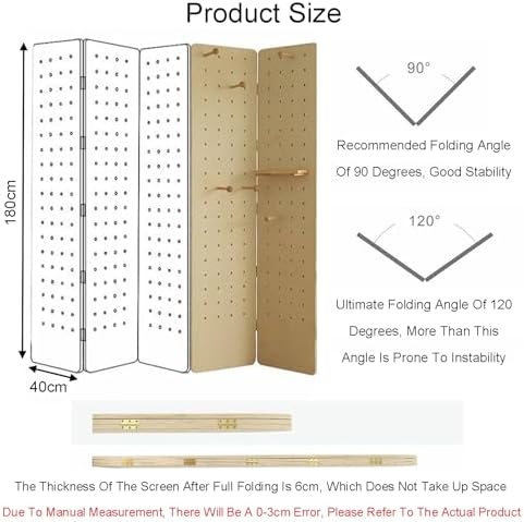 Folding Pegboard Partition Screen,2/3/4/5 Panel Pegboard Room Divider Panel,Room Divider Wall with Base,for Bedroom Bazaar Jewelry Store(Style 2,180x40cm-3 Panel) - Image 2