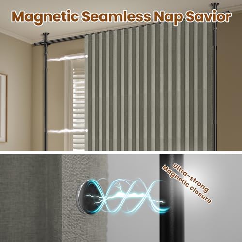 100% Blackout Room Divider Curtains Sets Grey 2 Panels W100 x L96in No Drill Curtain Rods(H) 43-120×(W) 35-200 in for Bedroom Privacy Partition Separator - Image 6