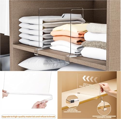 Yieach 6 Pack Clear Acrylic Shelf Divider for Closet Organization - 9.2″ Tall Closet Dividers for Wood Shelves,Cupboard,Vertical Shelf Separators in Closet for T-Shirt,Purse,Handbag,Sweater Organizer - Image 3