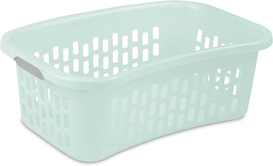 Sterilite 24 Pack HipHold Laundry Basket, Plastic Rectangle Clothes Hamper with Comfort Grip Handles & Reinforced Rim, 1.5 Bushel Capacity, Mint