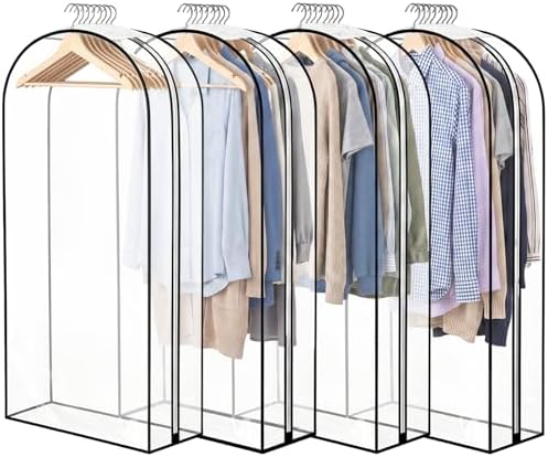 Dntorx 4 Pack Clear Garment Bags, 50" With 10" Gusset, Side Zipper by Dntorx