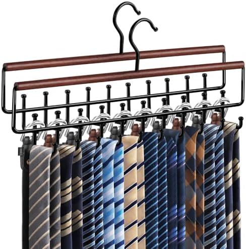 2PC Tie Belt Rack Hanger for Closet, Wood Tie Holder Organizer with 20 Hook by Fitnice