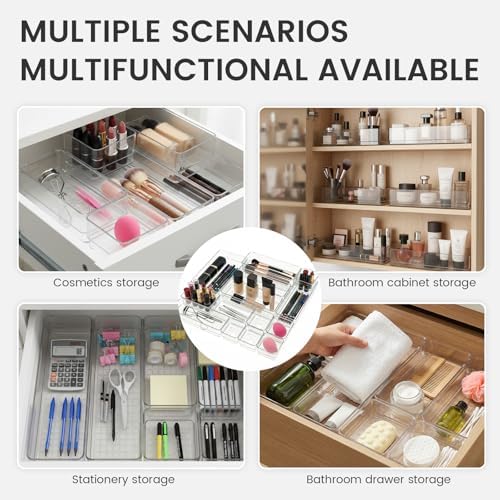 6 PCS Clear Plastic Drawer Organizer Set, 2 Sizes Acrylic Drawer Storage Trays Non Slip Storage Bins for Makeup, Jewelry, Gadgets for Kitchen, Bedroom, Bathroom, Office - Image 6