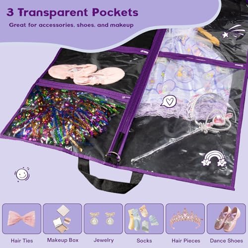 Dance Garment Bags with 3 Clear Zipper Pockets, Cheer Garment Bags for Cheerleading Uniform, 40" Garment Bags for Hanging Clothes, Suits, Travel & Sports Jersey, Cheer Uniform (Purple, 1Pack 40") - Image 4