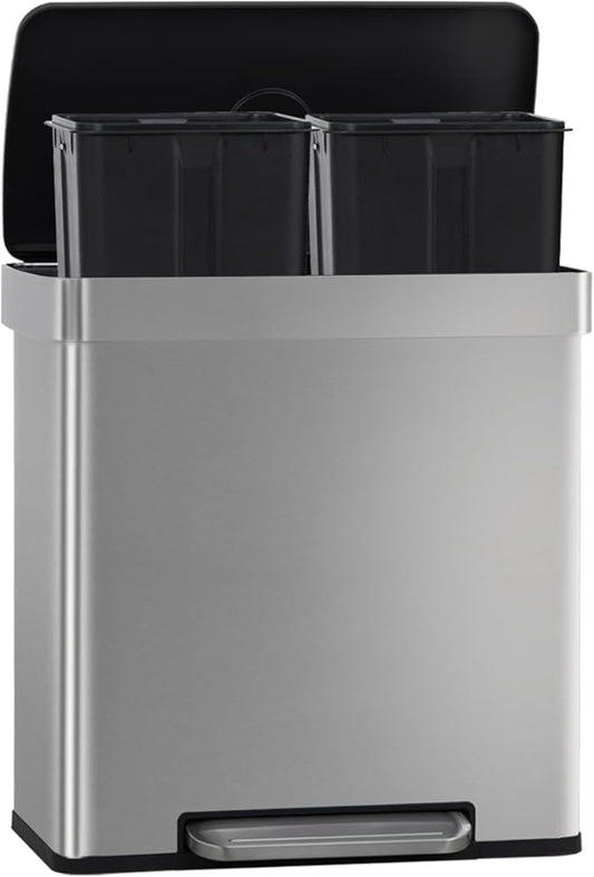 FDW 16 Gallon / 60 L Garbage Can Kitchen Trash Can with Lid for Office Bedroom Bathroom Step Trash Bin Fingerprint-Proof Brushed Stainless Steel 16 Gallon / 60 Liter