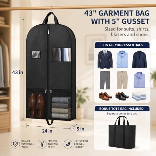 43 Inch Gusseted Garment Bag for Closet Storage and Workwear Organization - Image 2