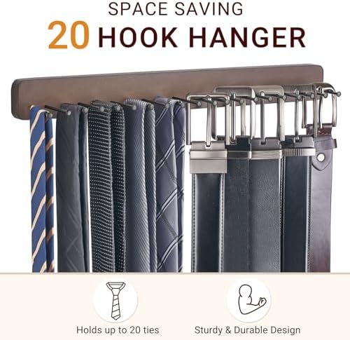 Mkono Tie Organizer, 2 Pack Wall Mounted Tie Rack Hanger Holder 20 Hooks - Image 4