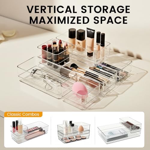 6 PCS Clear Plastic Drawer Organizer Set, 2 Sizes Acrylic Drawer Storage Trays Non Slip Storage Bins for Makeup, Jewelry, Gadgets for Kitchen, Bedroom, Bathroom, Office - Image 5