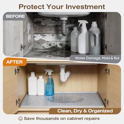 TRZZ Waterproof Under Sink Mat, 31"x22", Drip Tray Shelf Liner, Light Blue - Image 5