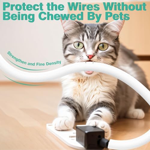 UOMTFAI Dog and Cat Cord Protector 25ft - 1/2inch, Flexible Cable Sleeve for Easy Cord Management, Protects Cables from Pets Chewing, Ideal for USB, Power, Audio and Video Cords - White - Image 3
