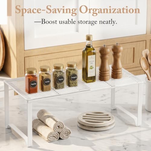 Extendable Metal Wire Shelf Organizer - Adjustable 15-24.4in Length, Stackable Storage Rack for Kitchen/Pantry/Bathroom/Shoe Cabinet/Tool Closet (2, White) - Image 6