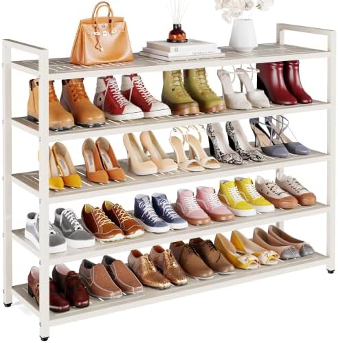 5T Shoe Rack, Large Capacity Metal Free Standing Shoes Rack, Sturdy and Durable Shoe Organizer, Shoe Shelf for Closet, Entryway, Bedroom, for 28-30 Pairs, 42.1" W x 9.8" D x 35.4" H, White by CCDVVD