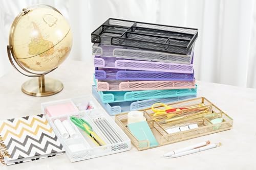 Annova Desk Drawer Organizer Tray for Office Organization - Metal Mesh - Storage Tray with Dividers for Pens, Desktop Accessories, Bathroom, Kitchen, Makeup and Office Supplies (Small, Silver) - Image 6