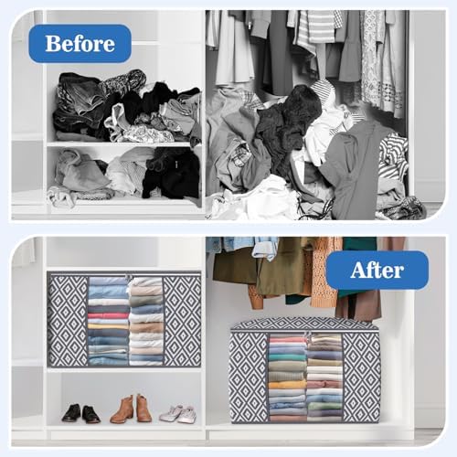 100L 2 Pack Storage Bags, Foldable Clothes Bins with Clear Window, Gray - Image 4