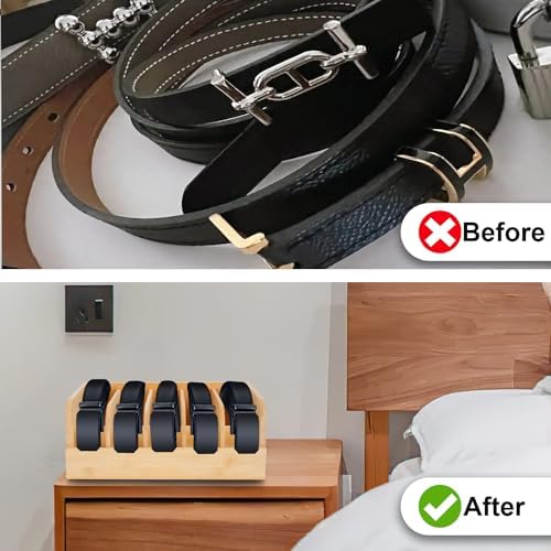 GTI Belt Organizer, 5 Compartments Belt Organizer for Closet and Drawer, Bamboo Display Case for Tie and Belt, Belt Storage Organizer for Men Women (Wooden) - Image 5